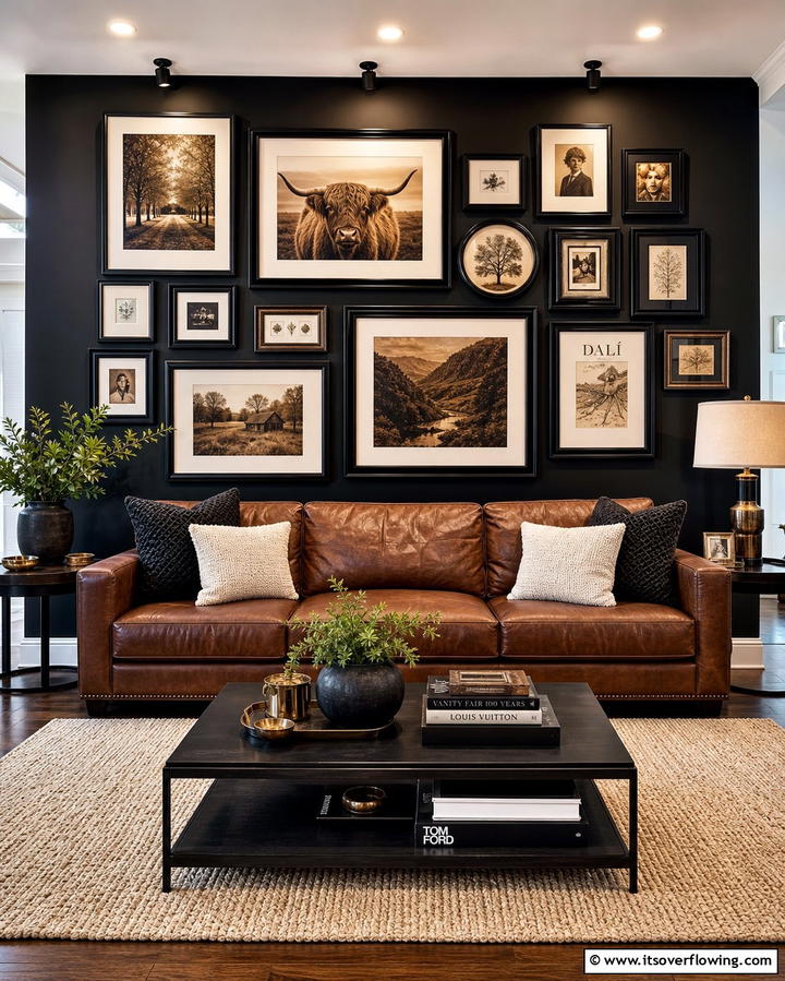 Black and Brown Gallery Walls - 25 Chic Black and Brown Living Room Ideas for Modern Homes