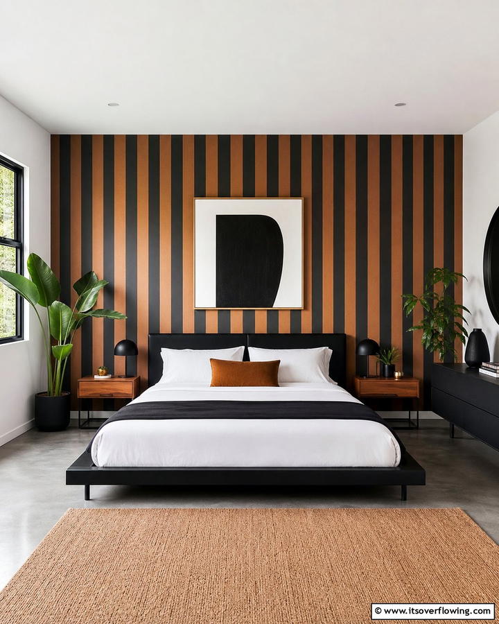 Black and Brown Striped Wallpaper - 20 Black and Brown Bedroom Ideas for a Cozy Retreat