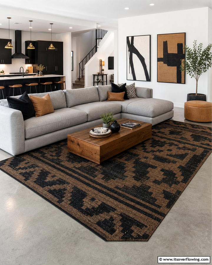Black and Brown Textured Rugs - 20 Black and Brown Interior Design Ideas for Modern Homes