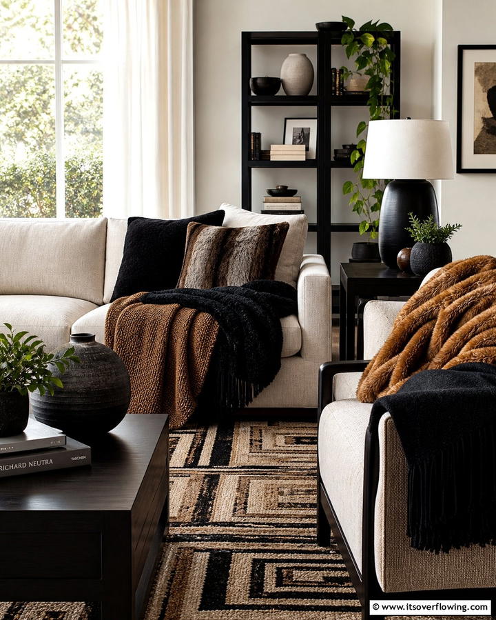 Black and Brown Throw Blankets - 25 Chic Black and Brown Living Room Ideas for Modern Homes