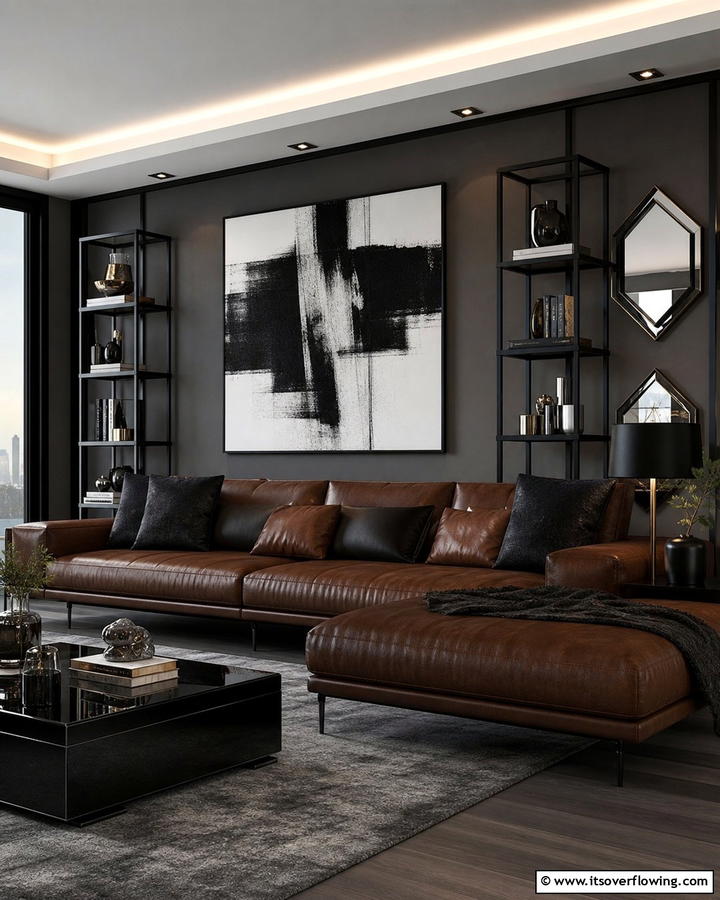Black and Brown for a Sophisticated Look - 25 Brown Leather Couch Living Room Ideas