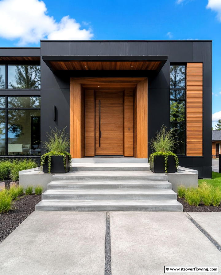 Black and Cedar Entryway - 30 Modern Black Houses with Cedar Accents for Striker Exteriors