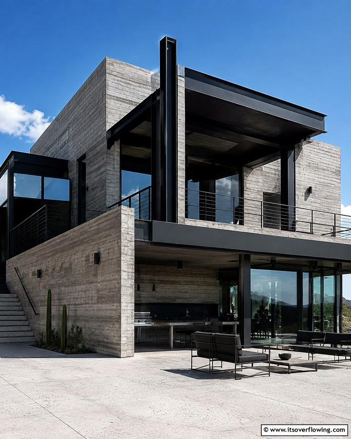 Black and Concrete Combination - 25 Modern Black Houses for a Bold Statement