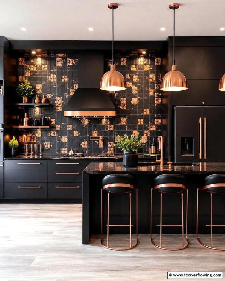Black and Copper Backsplash for Bold Contrast - 25 Black and Copper Kitchen Ideas for a Bold Look