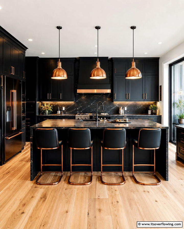 Black and Copper Bar Stools - 25 Black and Copper Kitchen Ideas for a Bold Look
