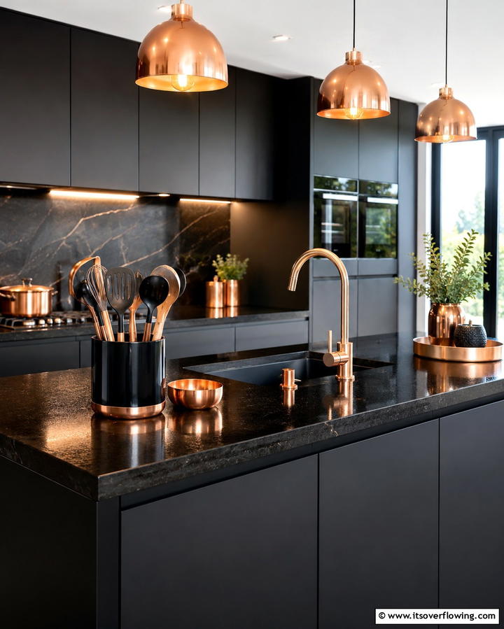 Black and Copper Kitchen Utensil Holder - 25 Black and Copper Kitchen Ideas for a Bold Look