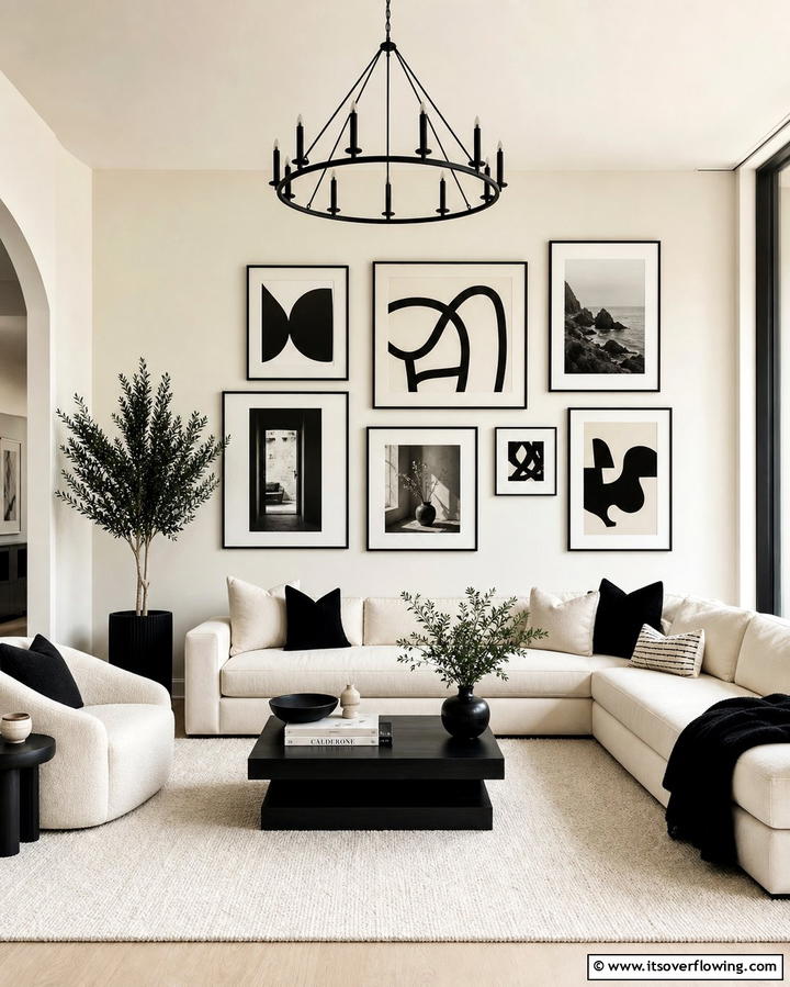 Black and Cream ArtworkOne - 25 Cream and Black Living Room Ideas for Elegance