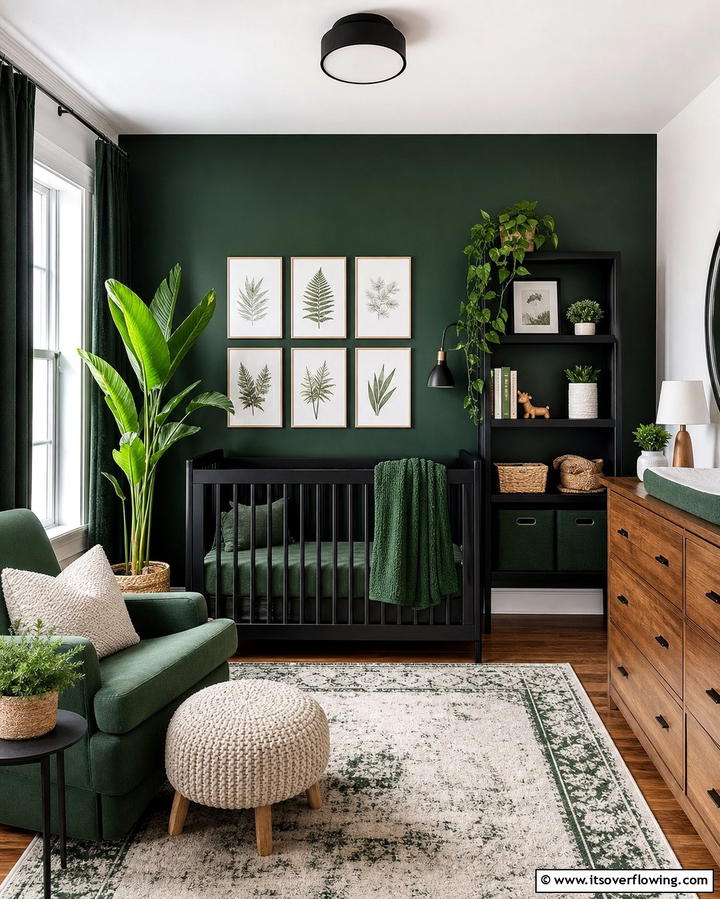 Black and Emerald Green - 25 Black Nursery Ideas for Modern Baby Rooms