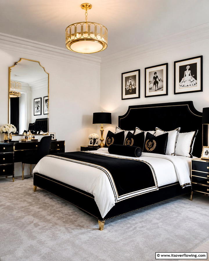 Black and Gold Accents - 25 Chanel Bedroom Ideas for a Luxurious and Chic Space