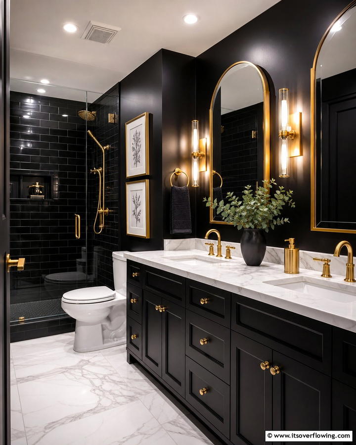 Black and Gold Accents - 25 Dark Bathroom Ideas for Moody and Chic Spaces