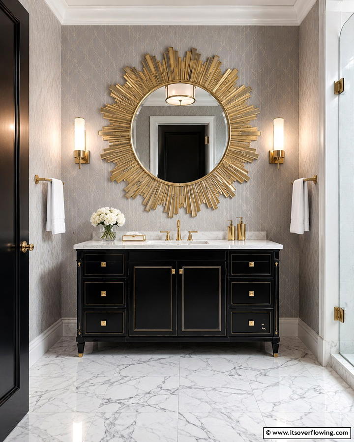 Black and Gold Accents - 30 Art Deco Bathroom Ideas for Glamorous Geometric Design