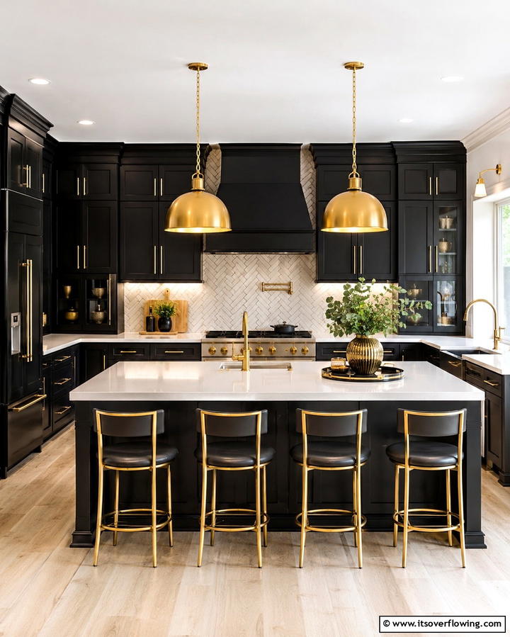 Black and Gold Accents for Glamour - 25 Dark Kitchen Ideas for a Bold and Modern Look