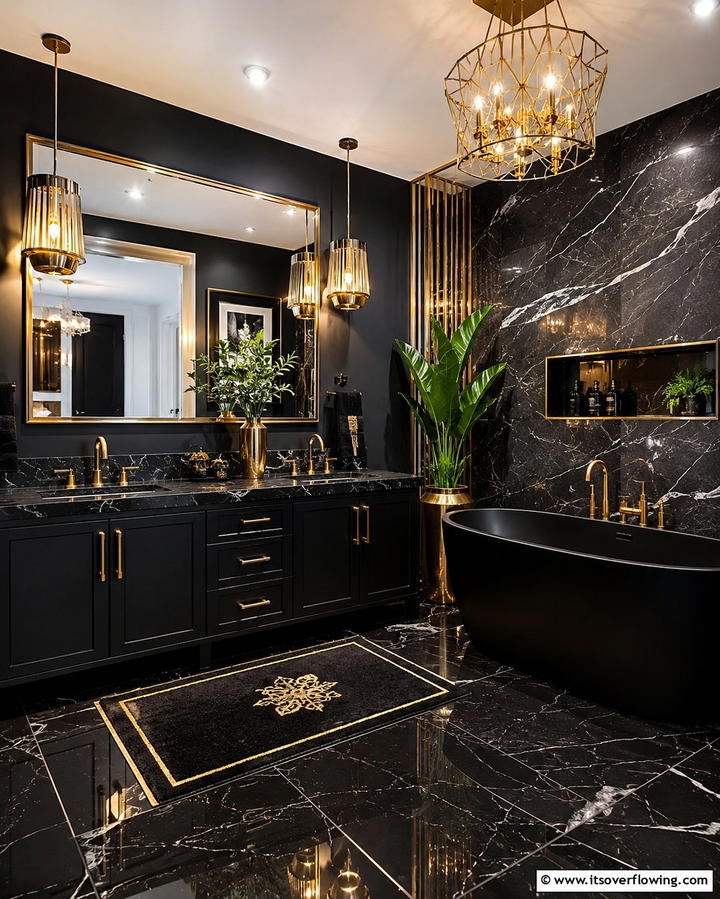 Black and Gold Accents - 25 Black Bathroom Ideas to Elevate Your Space