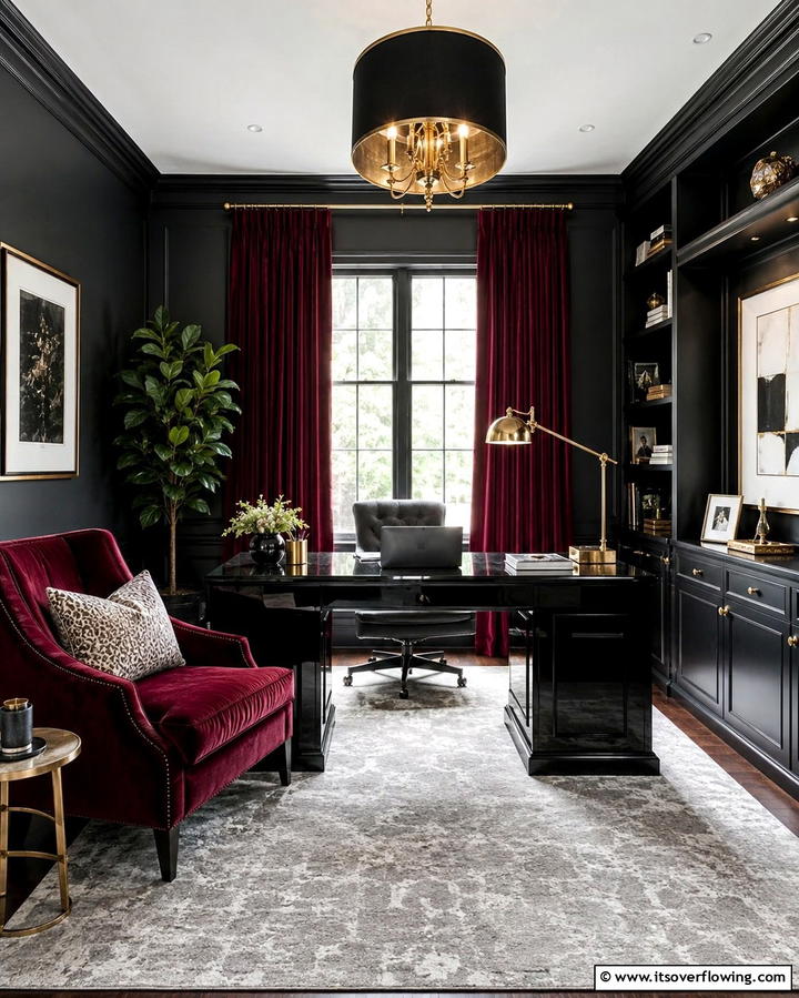 Black and Gold AccentsOne - 30 Moody Dark Home Office Designs for a Productive Workspace