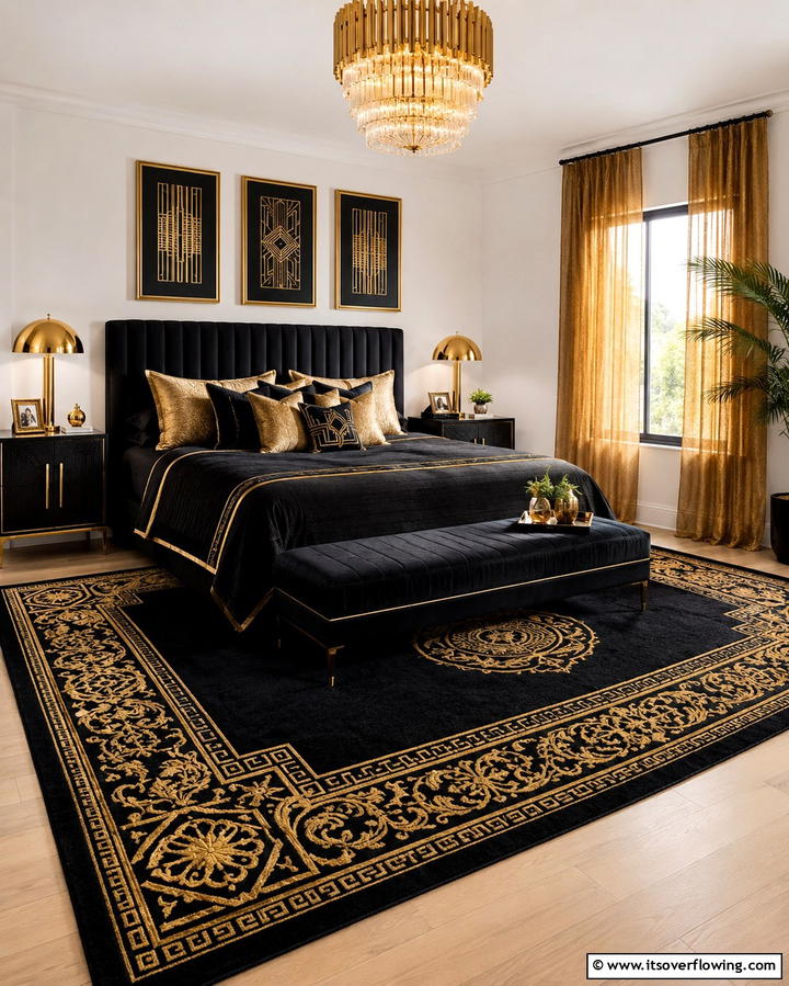 Black and Gold Area Rugs - 25 Stunning Black and Gold Bedroom Design Ideas