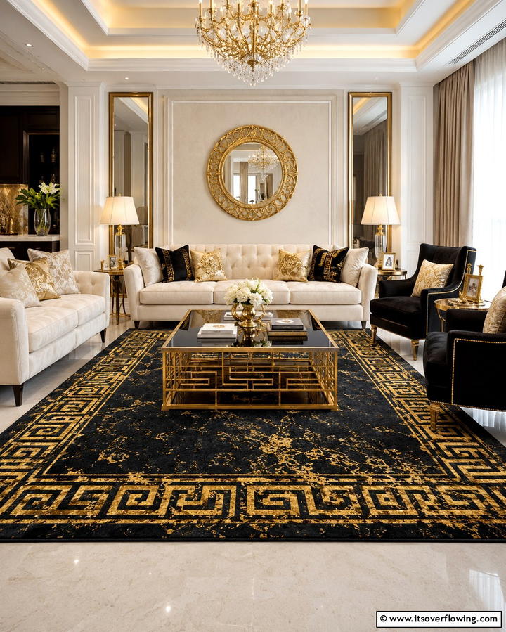 Black and Gold Area Rugs - 25 Black and Gold Living Room Ideas for a Luxurious Feel