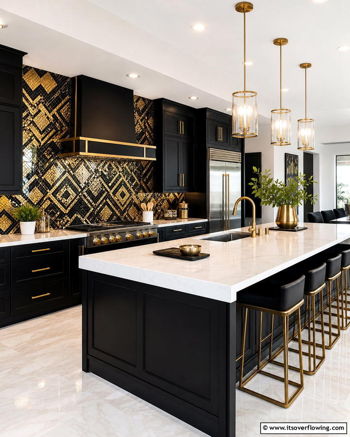 Black and Gold Backsplash for Artistic Flair - 25 Black and Gold Kitchen Ideas for a Luxurious Look