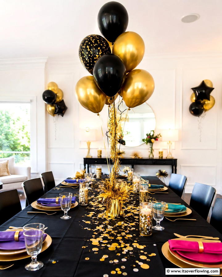 Black and Gold Balloon Bouquets - 25 Stunning Black and Gold Centerpiece Ideas for Your Home