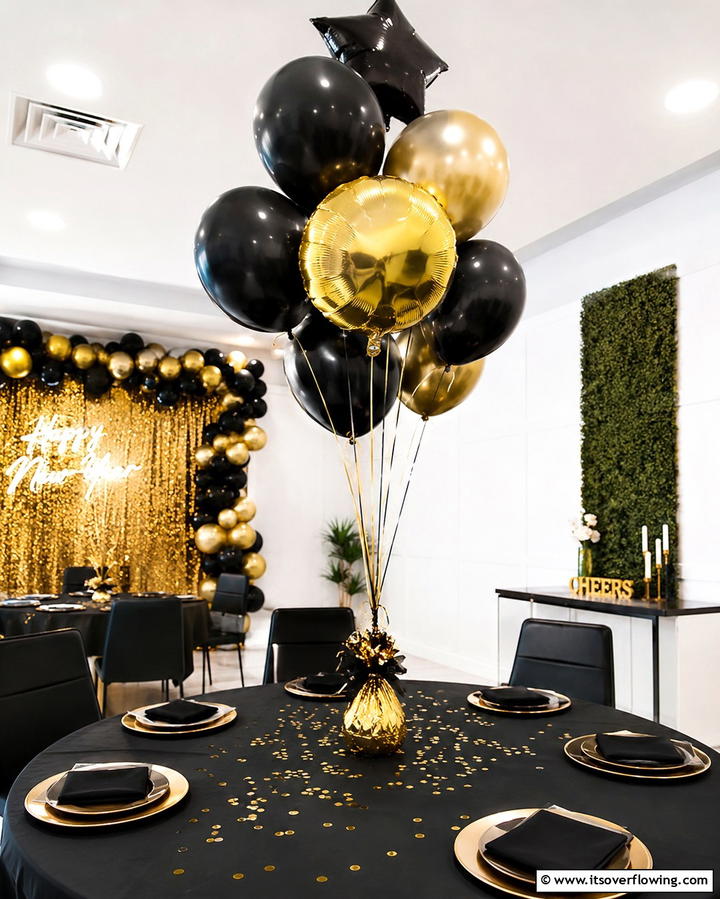 Black and Gold Balloon Centerpiece - 25 Stunning Black and Gold Centerpiece Ideas for Your Home