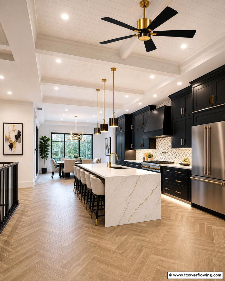Black and Gold Ceiling Fans for Functional Elegance - 25 Black and Gold Kitchen Ideas for a Luxurious Look