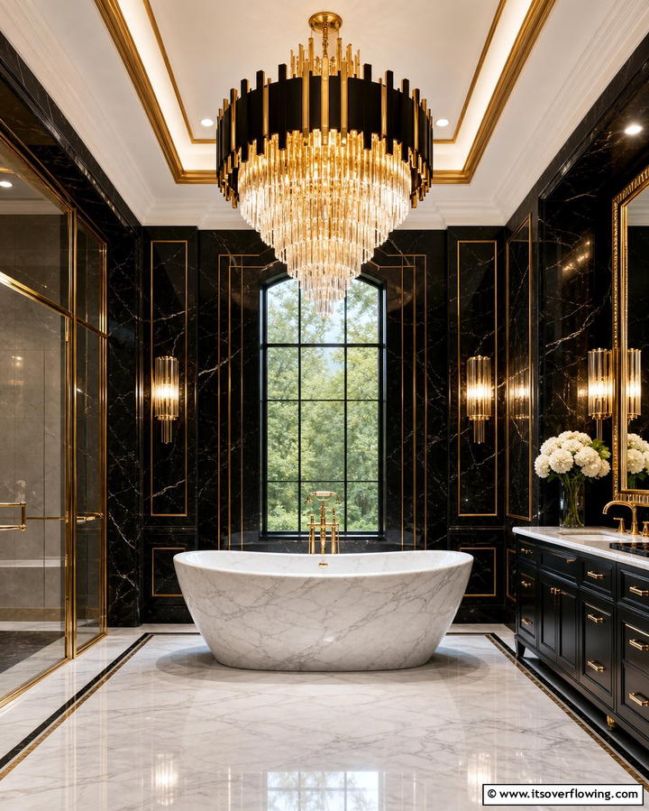 Black and Gold Ceiling Fixtures - 25 Black and Gold Bathroom Ideas for a Glamorous Space