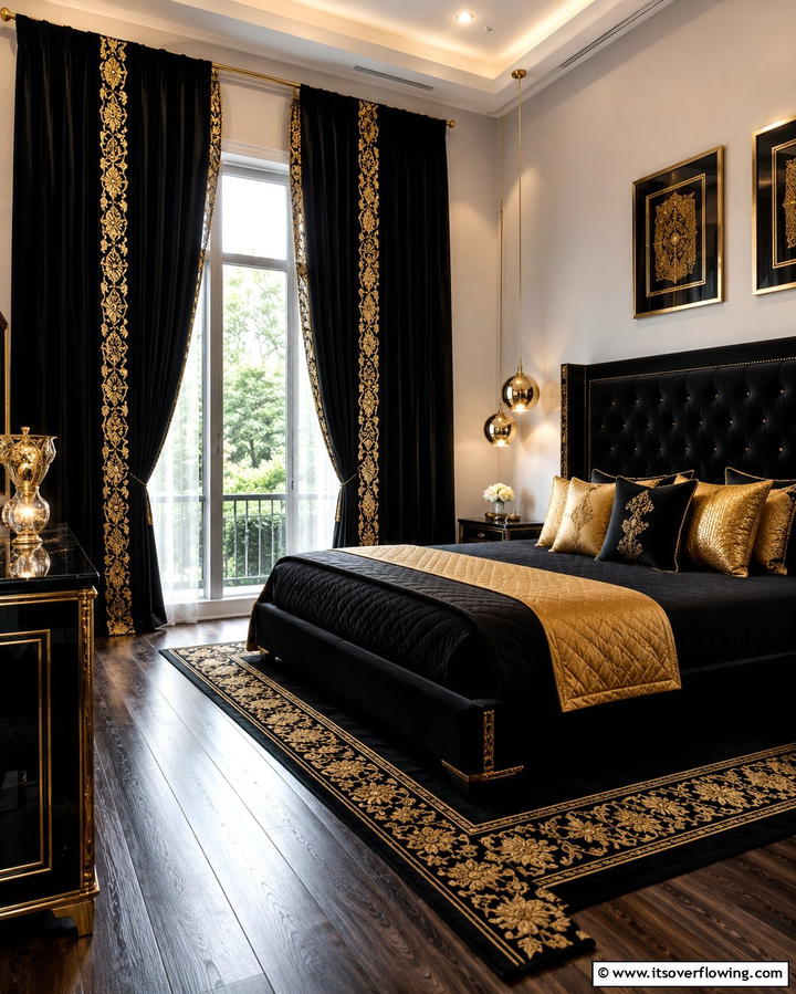 Black and Gold Curtains - 25 Stunning Black and Gold Bedroom Design Ideas