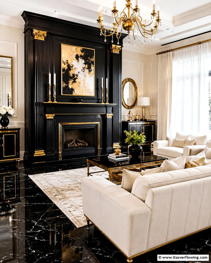 Black and Gold Fireplaces - 25 Black and Gold Living Room Ideas for a Luxurious Feel