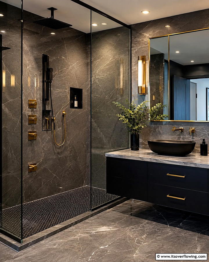 Black and Gold Fixtures - 25 Gothic Bathroom Ideas for a Dramatic and Stylish Space