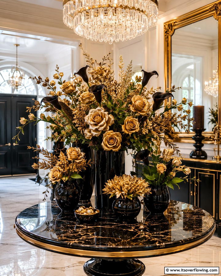 Black and Gold Floral Arrangements - 25 Stunning Black and Gold Centerpiece Ideas for Your Home