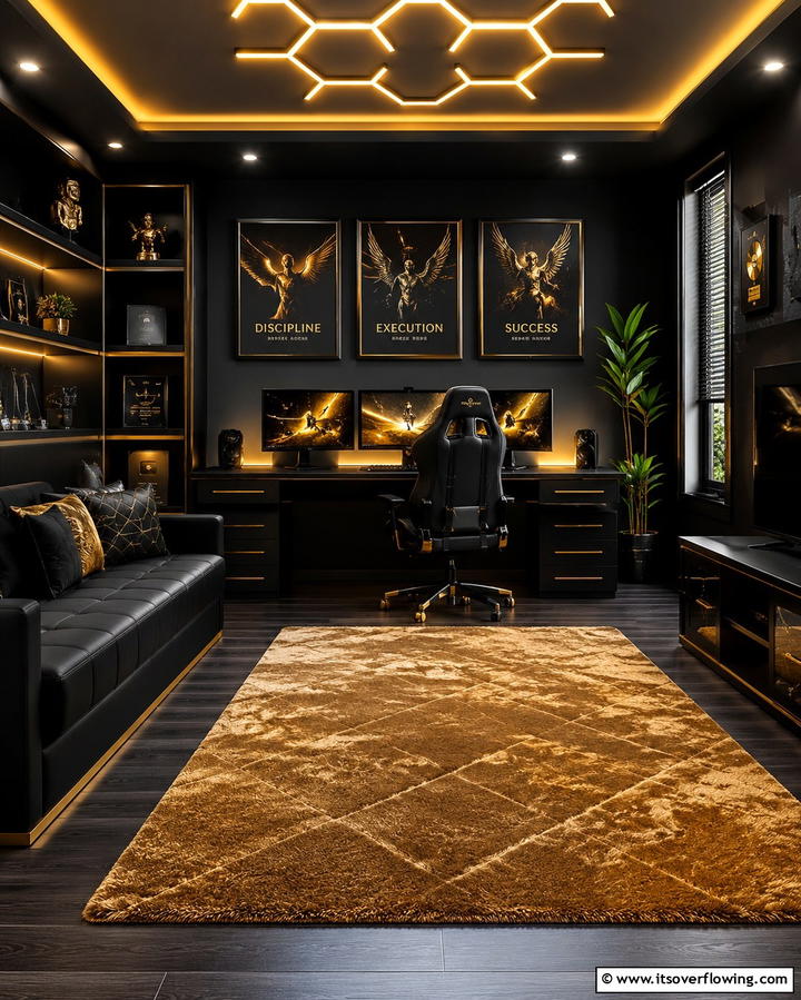 Black and Gold Gaming Room Theme - 25 Sleek Black Gaming Room Ideas for Gamers
