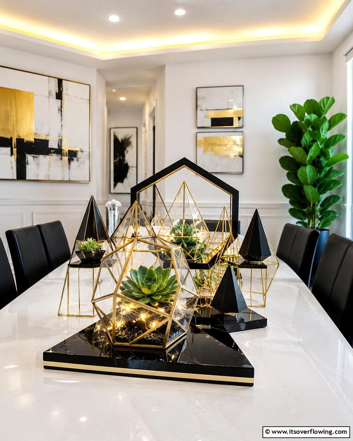 Black and Gold Geometric Centerpiece - 25 Stunning Black and Gold Centerpiece Ideas for Your Home