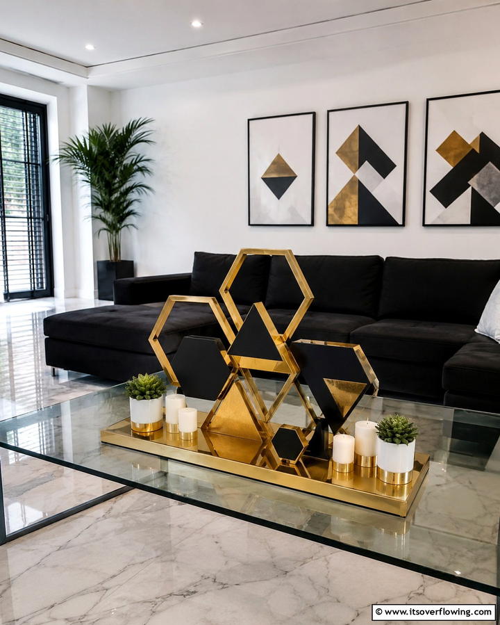 Black and Gold Geometric Sculptures - 25 Stunning Black and Gold Centerpiece Ideas for Your Home