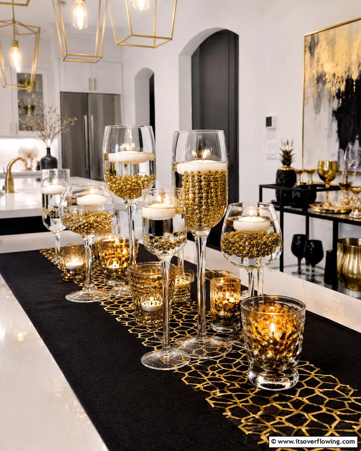Black and Gold Glassware Displays - 25 Stunning Black and Gold Centerpiece Ideas for Your Home
