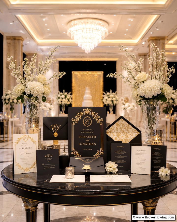 Black and Gold Invitations - 30 Black-Themed Wedding Decor Ideas for Bold Celebrations