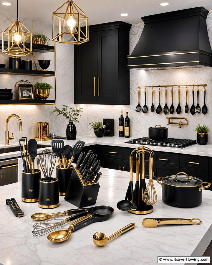 Black and Gold Kitchen Utensils for Coordinated Style - 25 Black and Gold Kitchen Ideas for a Luxurious Look