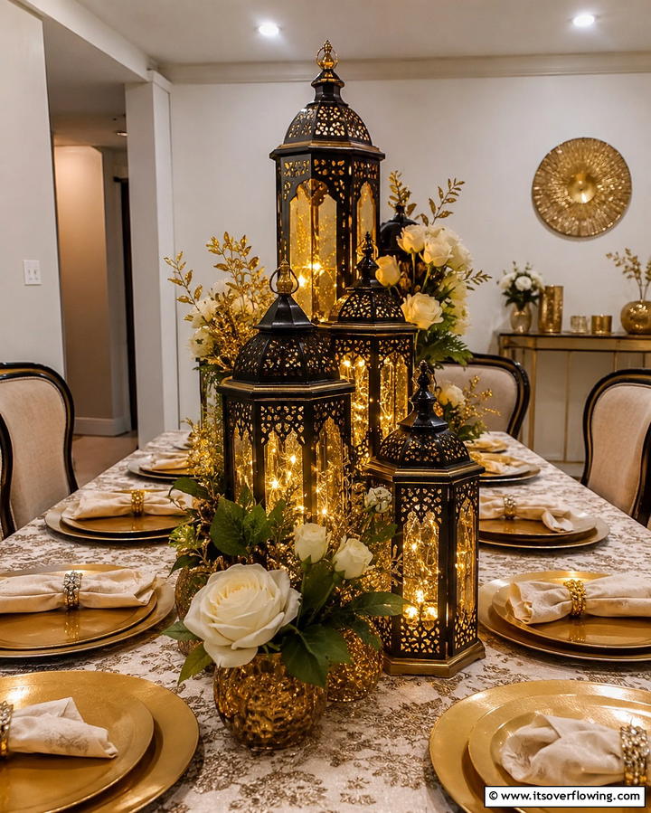 Black and Gold Lanterns - 25 Stunning Black and Gold Centerpiece Ideas for Your Home
