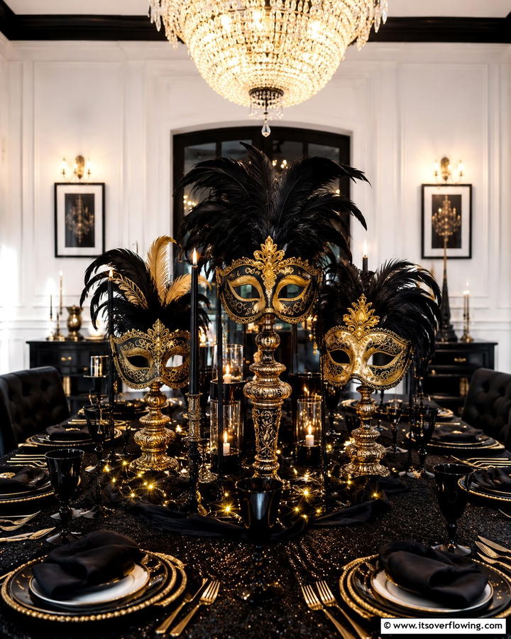 Black and Gold Masquerade Masks - 25 Stunning Black and Gold Centerpiece Ideas for Your Home