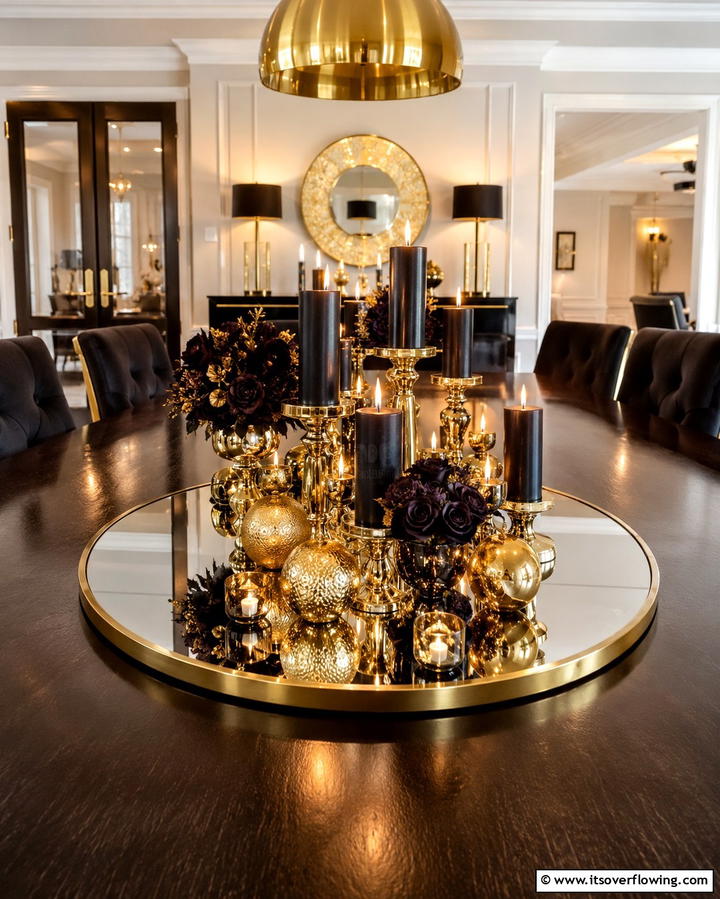 Black and Gold Mirror Base Centerpiece - 25 Stunning Black and Gold Centerpiece Ideas for Your Home
