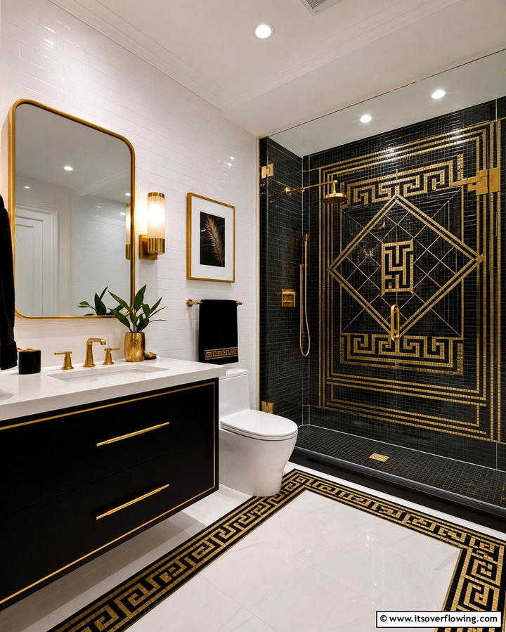 Black and Gold Mosaic Tiles - 25 Black and Gold Bathroom Ideas for a Glamorous Space