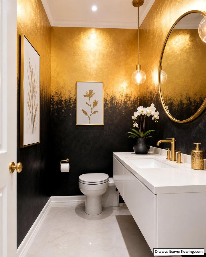 Black and Gold Ombre Walls - 25 Luxurious Black and Gold Powder Room Ideas for Elegance