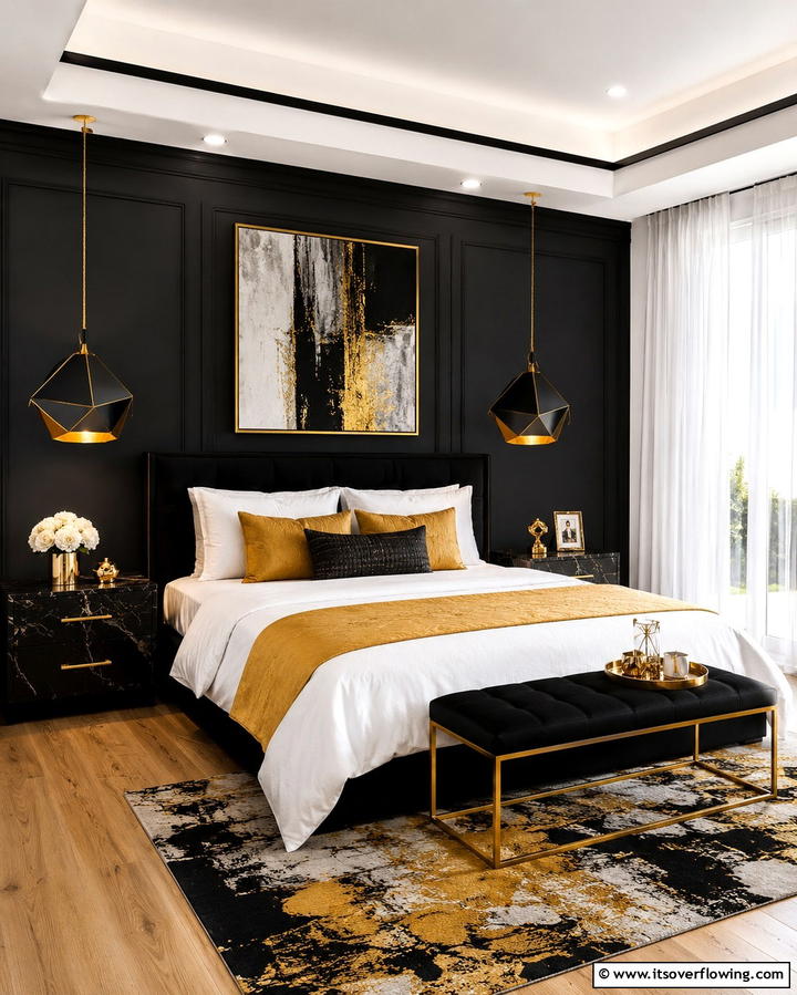 Black and Gold Pendant Lighting - 25 Stunning Black and Gold Bedroom Design Ideas