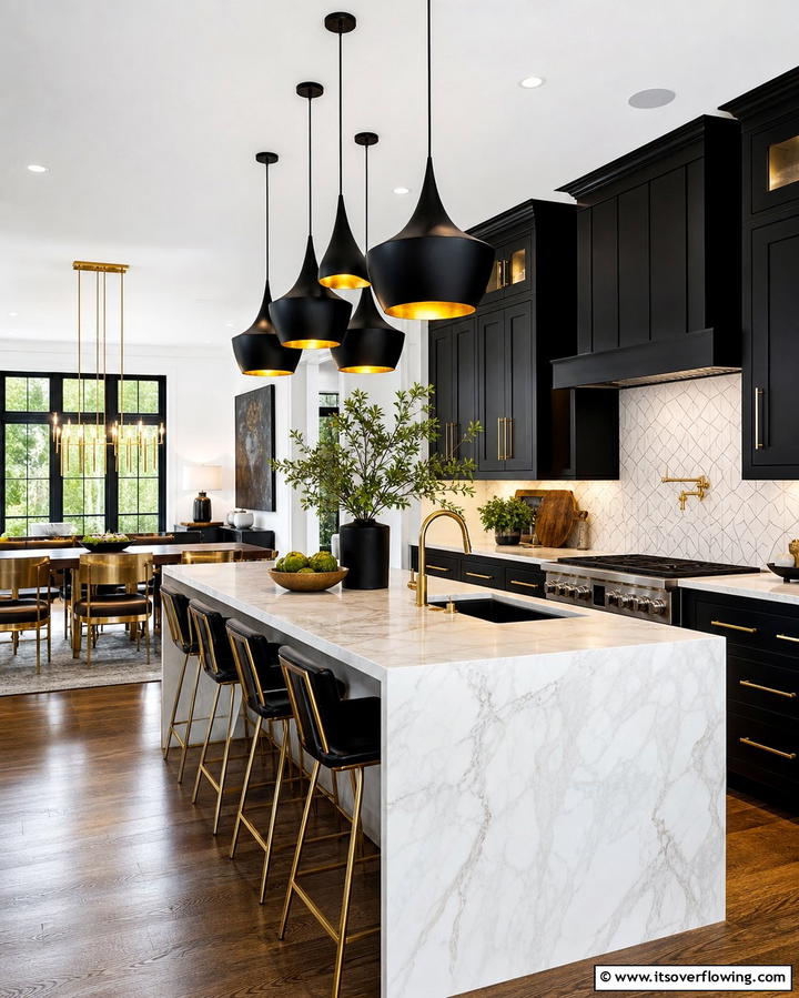 Black and Gold Pendant Lighting - 25 Black and Gold Kitchen Ideas for a Luxurious Look