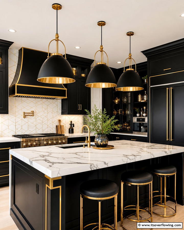 Black and Gold Pendant Lights for a Luxurious Glow - 25 Black and Gold Kitchen Ideas for a Luxurious Look