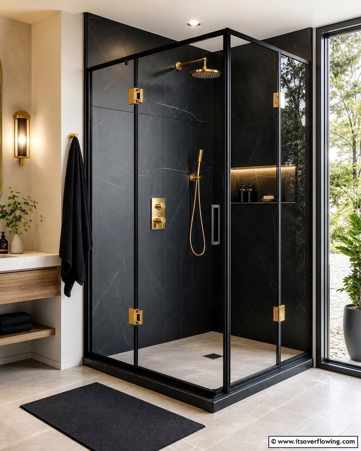 Black and Gold Shower Enclosure - 25 Black and Gold Bathroom Ideas for a Glamorous Space