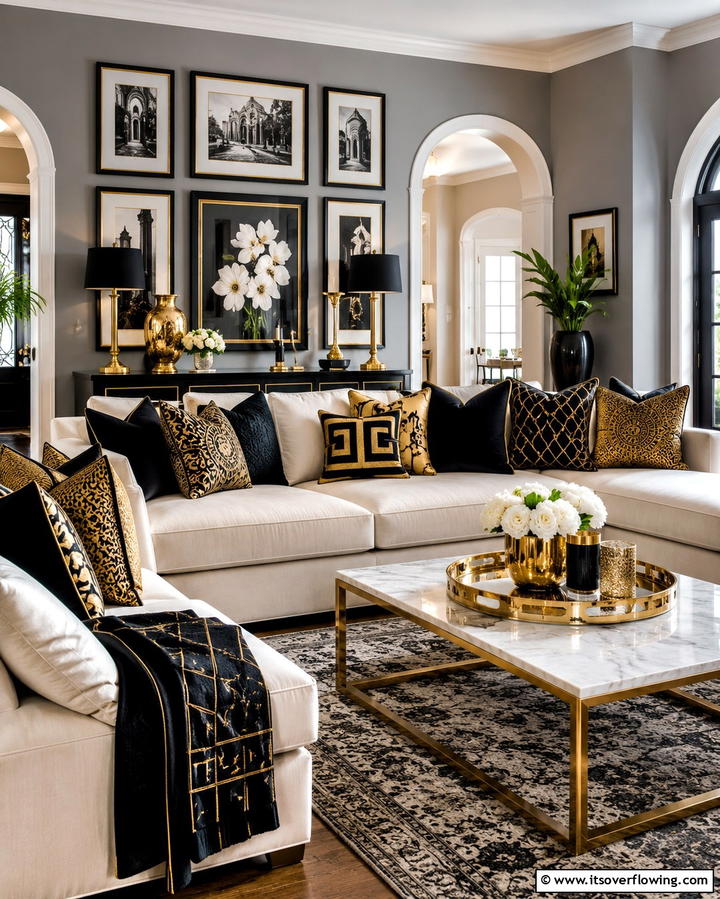 Black and Gold Throw Pillows - 25 Black and Gold Living Room Ideas for a Luxurious Feel
