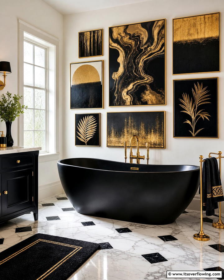 Black and Gold Wall Art - 25 Black and Gold Bathroom Ideas for a Glamorous Space