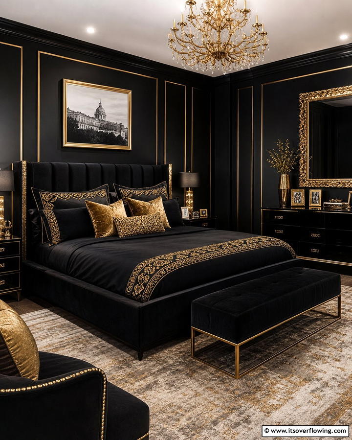 Black and Gold for Luxurious Drama - 25 Bedroom Painting Ideas With Two Colors for Impact