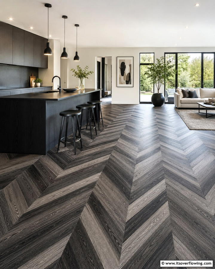 Black and Gray Flooring for Visual Continuity - 25 Gray and Black Kitchen Ideas for a Modern Look