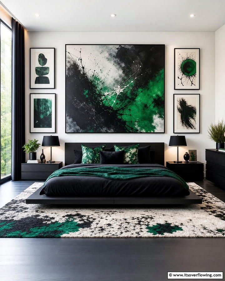 Black and Green Abstract Art - 20 Black and Green Bedroom Design Ideas for a Bold Look