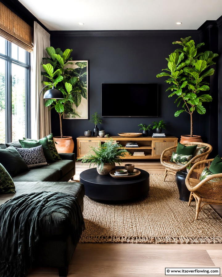 Black and Green Combination - 30 Bold Black Living Room Designs for Dramatic Modern Spaces